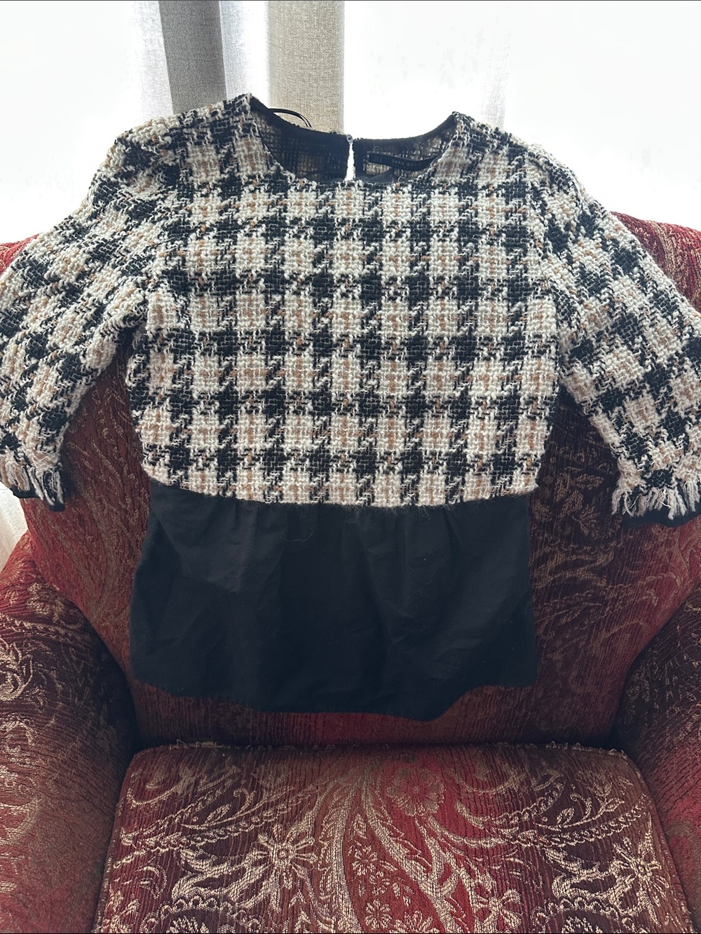 Zara Black, White & Tan Tweed Peplum Jacket